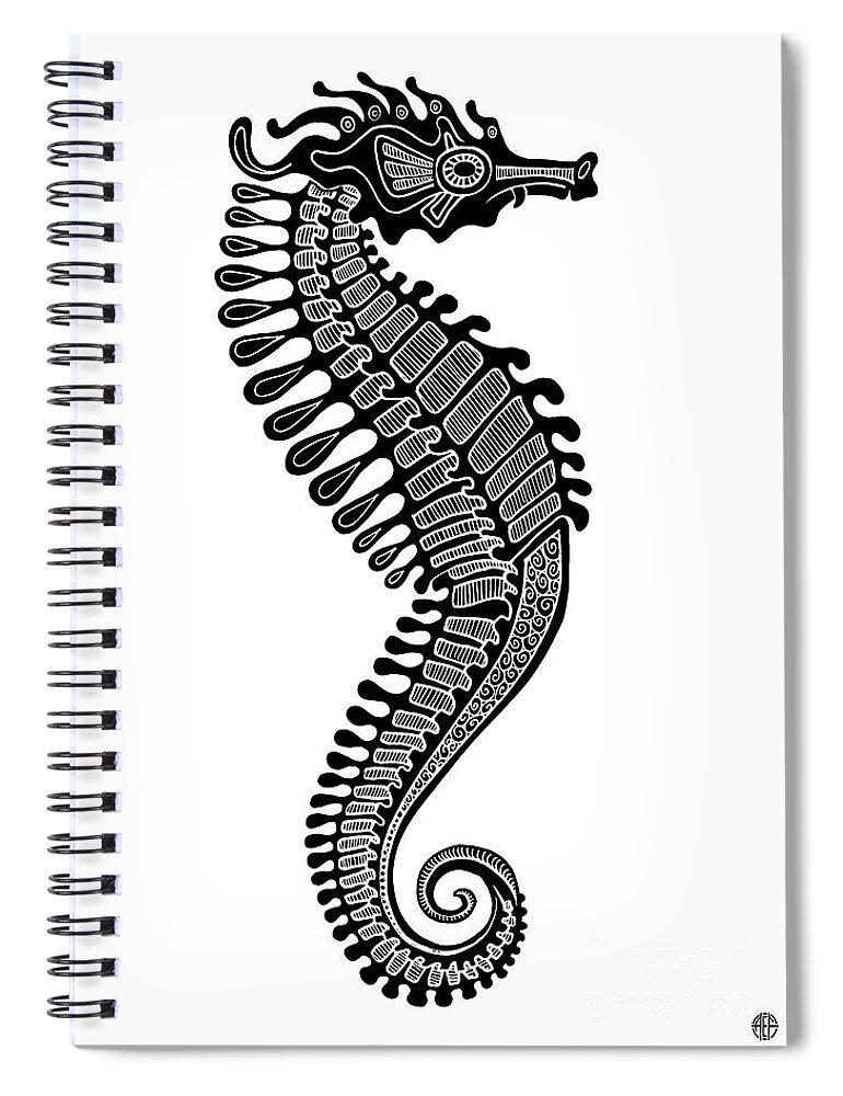 Seahorse Spiral Notebook featuring the drawing Seahorse Ink 5 by Amy E Fraser
