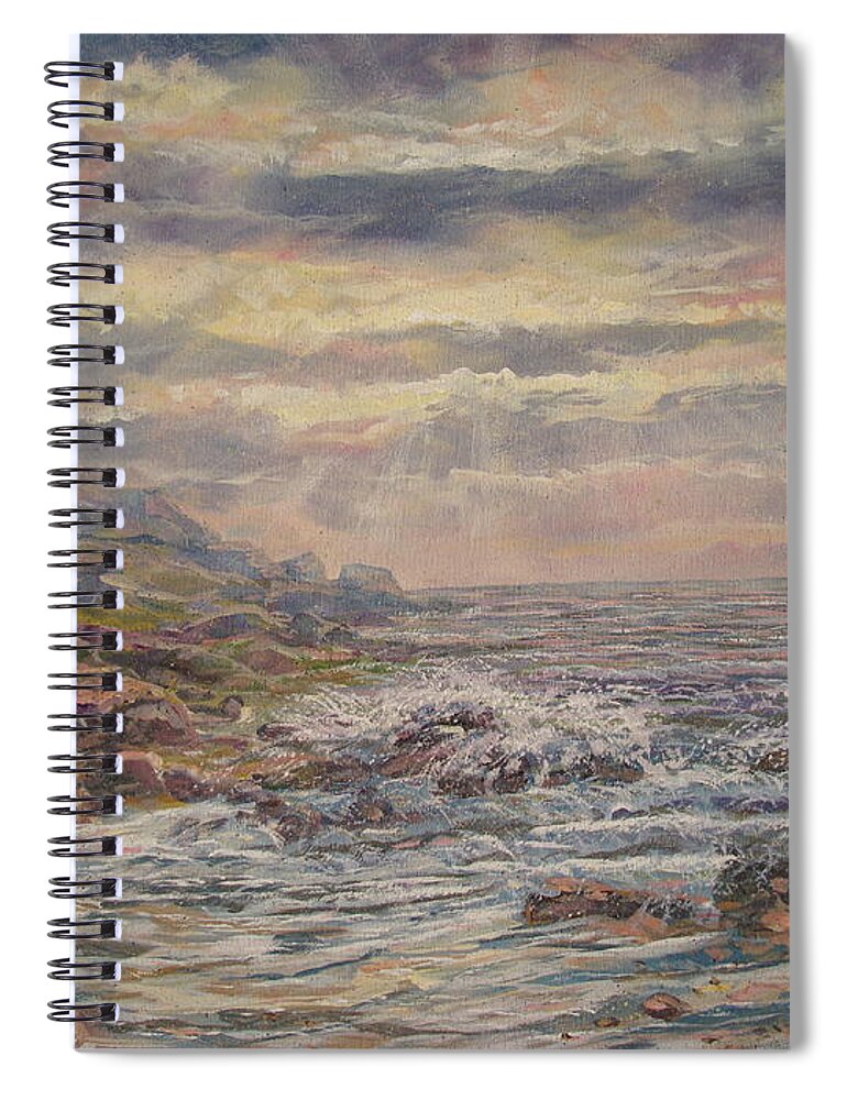 Landscape Spiral Notebook featuring the painting Seascape With Clouds. by Leonard Holland