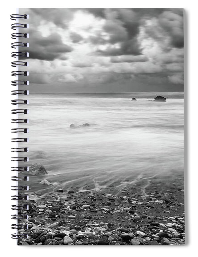 Seascape Spiral Notebook featuring the photograph Seascape with windy waves during stormy weather. by Michalakis Ppalis