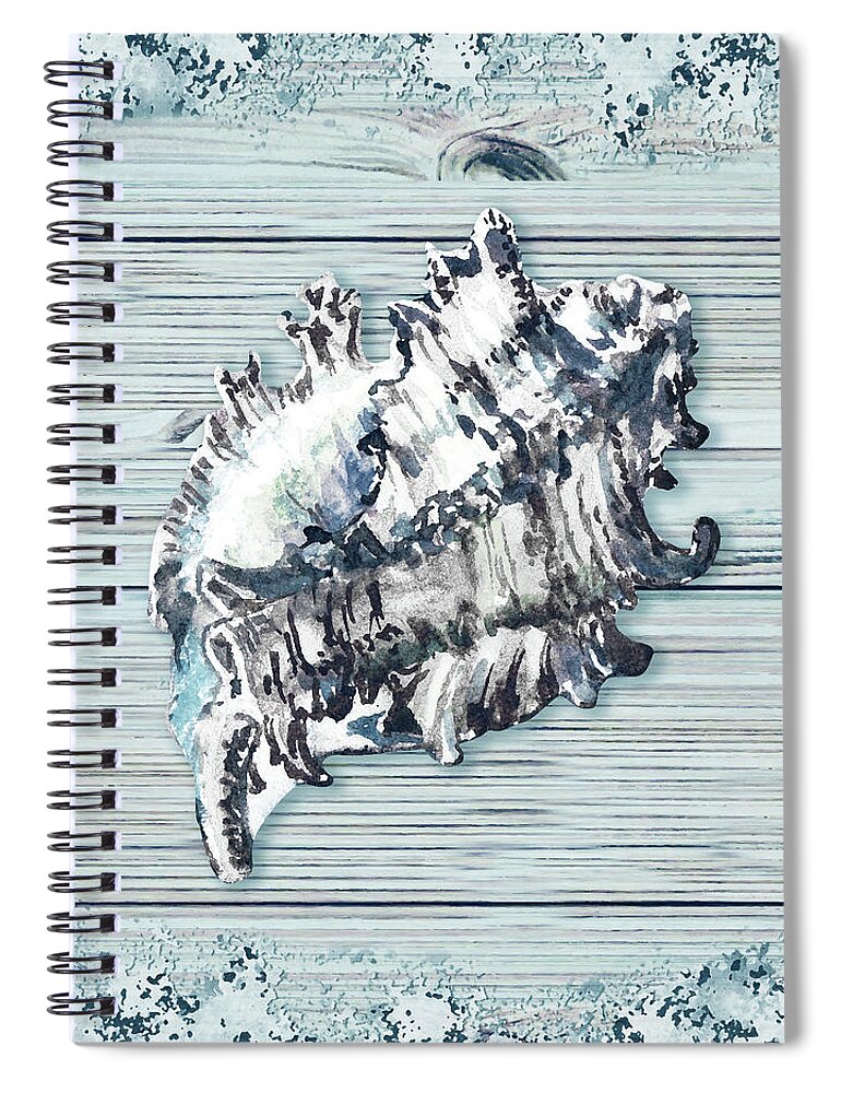  Spiral Notebook featuring the painting Seashell In Teal Turquoise Blue Watercolor Beach House Decor II by Irina Sztukowski