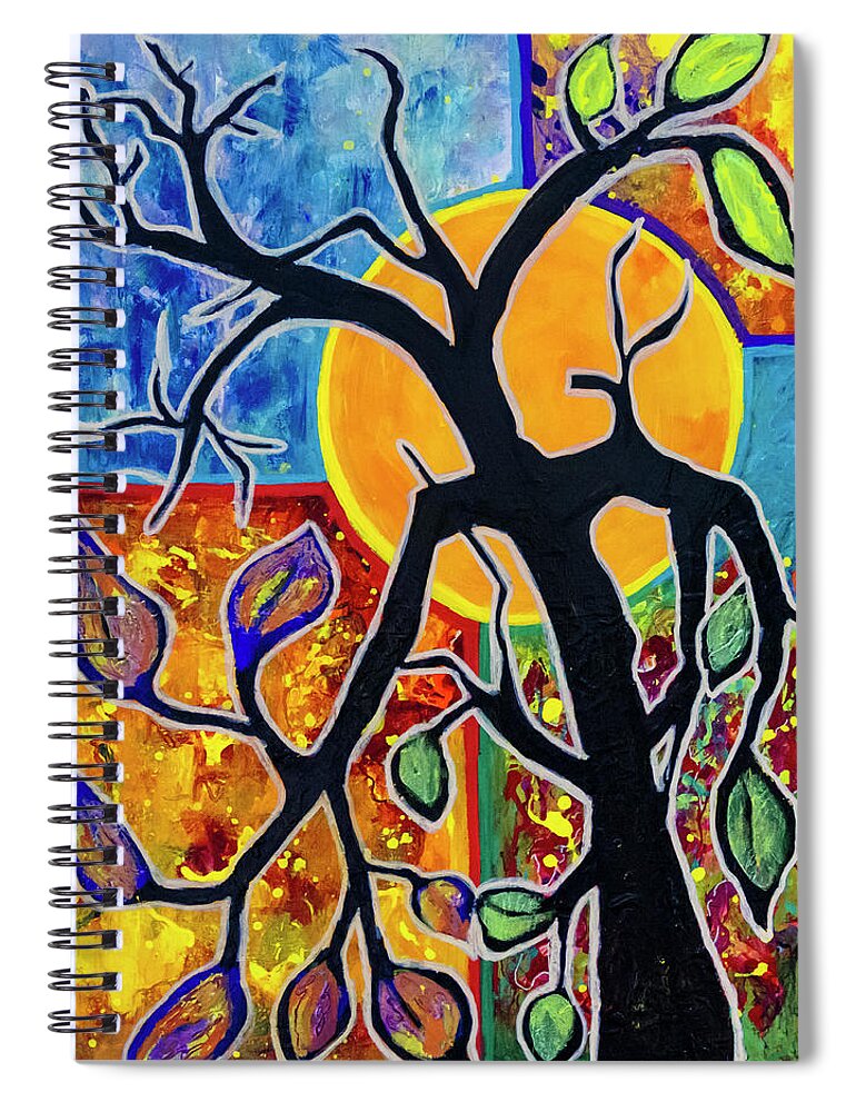 Tree Spiral Notebook featuring the painting Seasons of the Sun by Jo-Anne Gazo-McKim