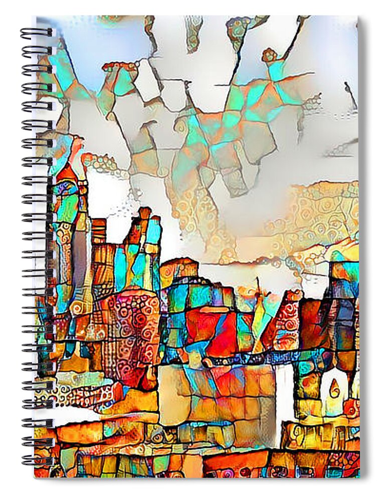 Wingsdomain Spiral Notebook featuring the photograph Seattle Space Needle and Skyline in Vibrant Playful Whimsical Colors 20200524 Long by Wingsdomain Art and Photography