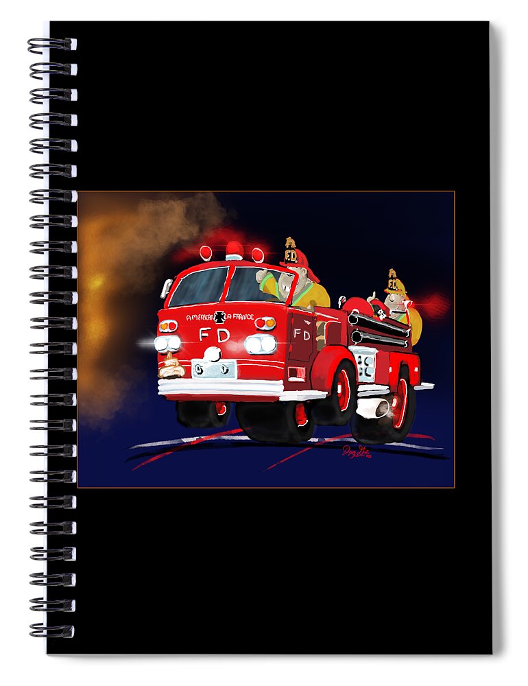 Fire Engine Spiral Notebook featuring the digital art Second Alarm by Doug Gist