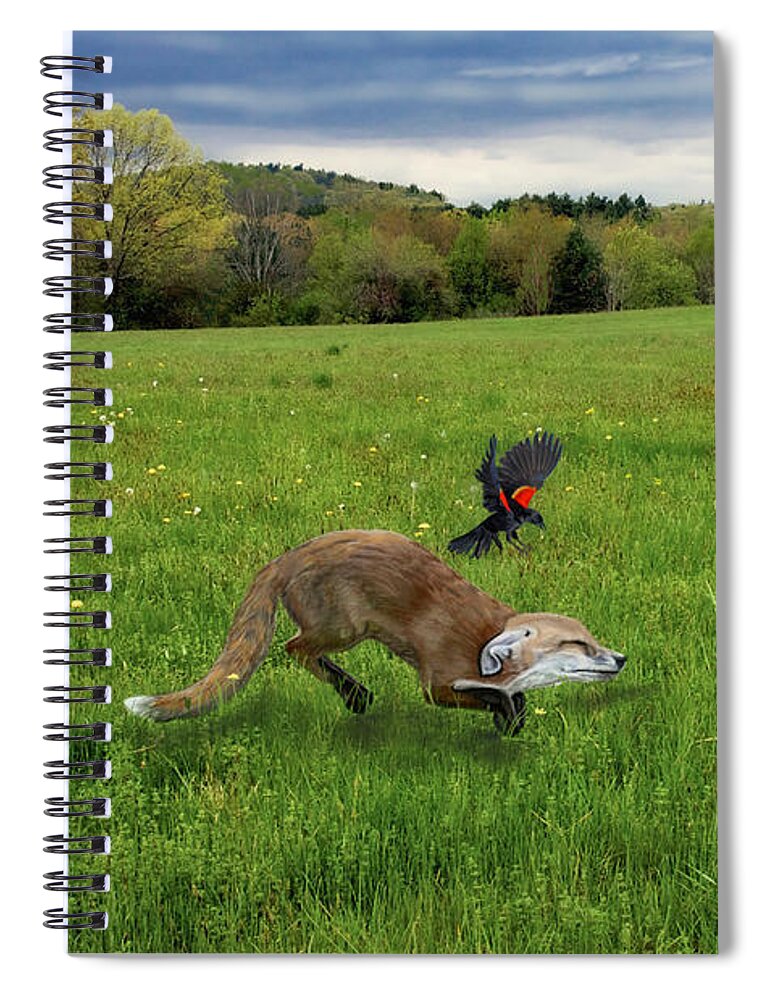 Fox Spiral Notebook featuring the mixed media Seeing Red by Judy Cuddehe