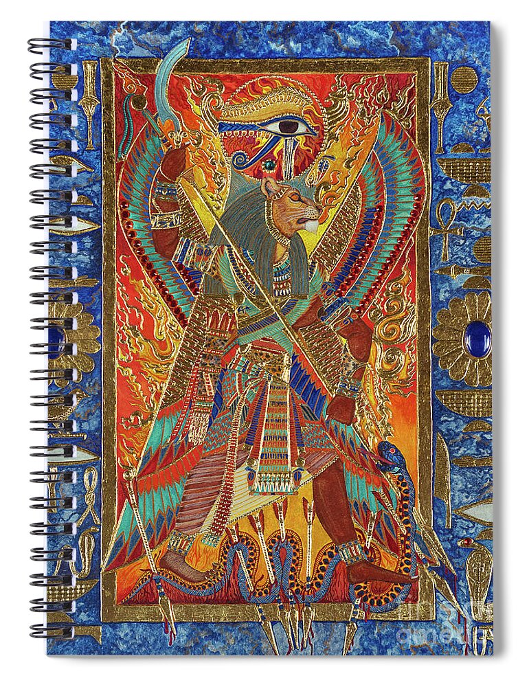 Sekhmet Spiral Notebook featuring the mixed media Sekhmet the Eye of Ra by Ptahmassu Nofra-Uaa