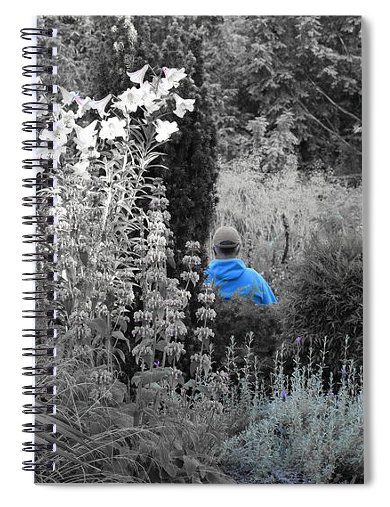 Hidden Garden Spiral Notebook featuring the photograph Selectively Blue Garden Visitor by Sea Change Vibes