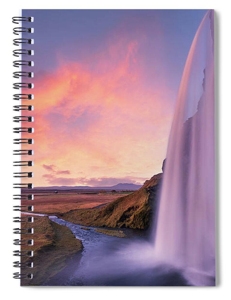 Seljalandsfoss Spiral Notebook featuring the photograph Seljalandsfoss waterfall by Alexios Ntounas