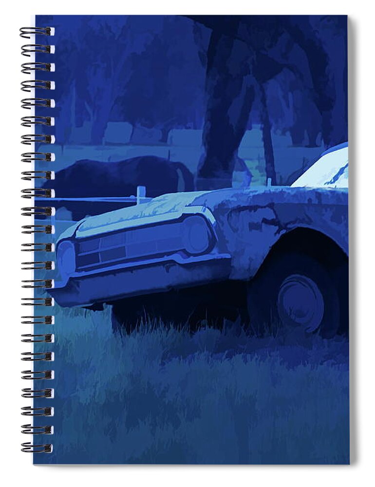 Ford Falcon Ute Spiral Notebook featuring the mixed media Semi-Abstract 1960s Classic Ford Falcon Ute And Horse by Joan Stratton