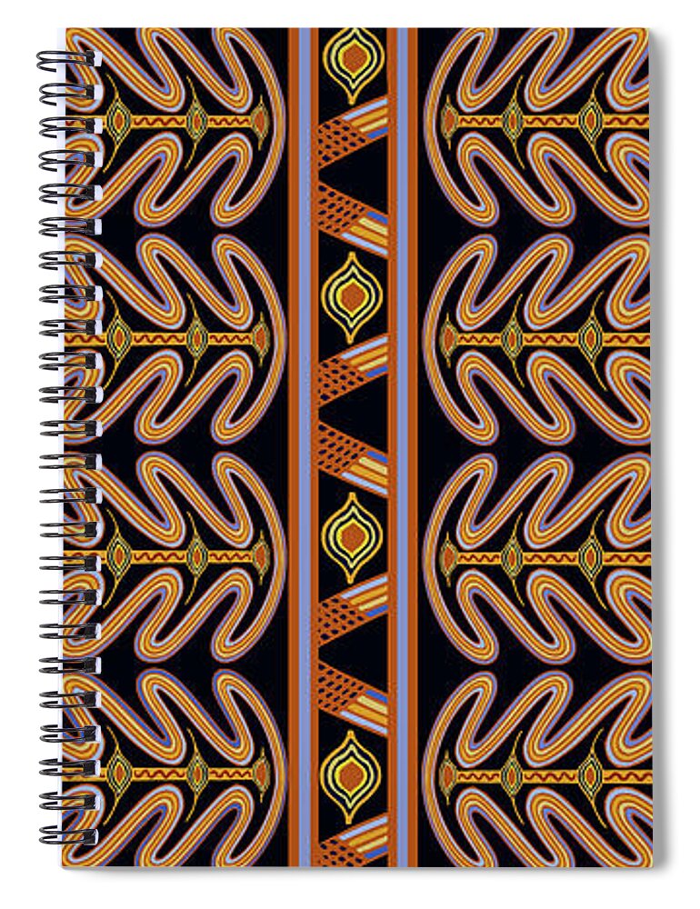 Septik Tribal Indian Serpents Spiral Notebook featuring the drawing Sepik Tribal Serpents by Vagabond Folk Art - Virginia Vivier