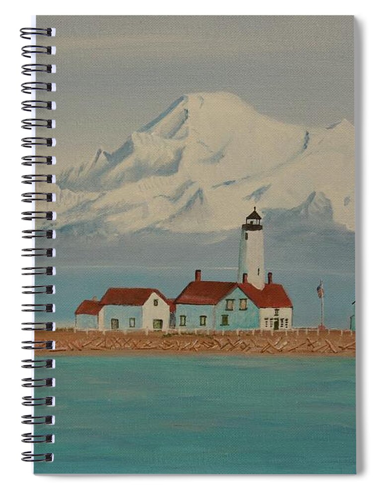 Lighthouse Spiral Notebook featuring the painting Sequim Light House by Terry Frederick