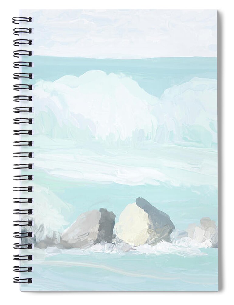 Beach Spiral Notebook featuring the digital art Serene Beach Waves 2-Ramona Murdock Art by Ramona Murdock