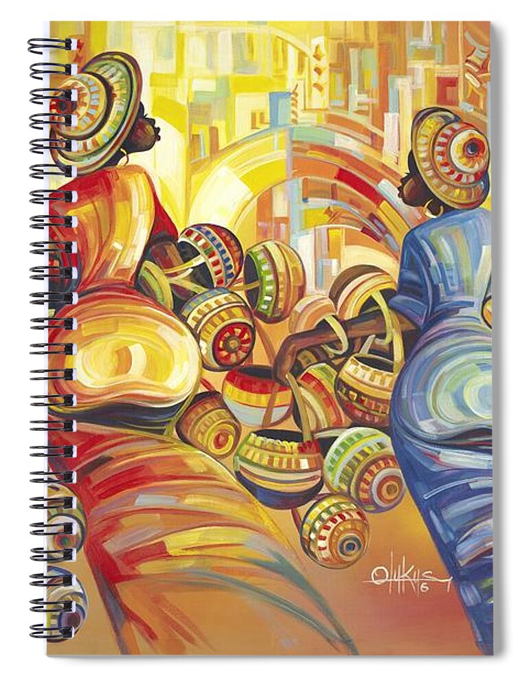 African Art Spiral Notebook featuring the painting Serious Business by Olukus