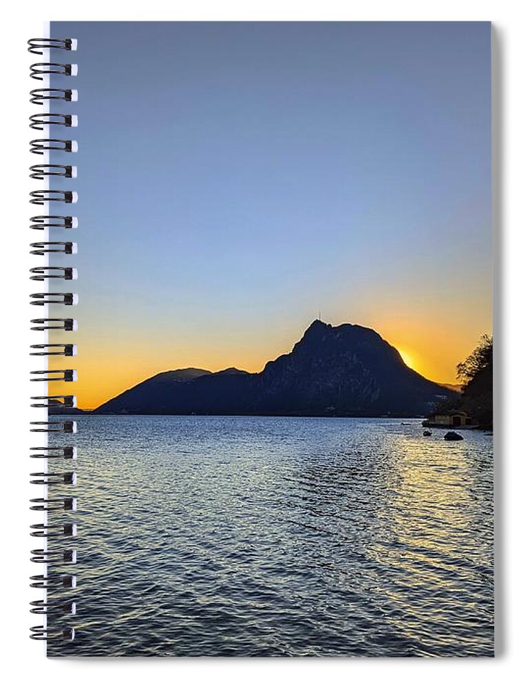 Lago Di Lugano Spiral Notebook featuring the photograph Setting Behind Monte San Salvatore by Claudia Zahnd-Prezioso