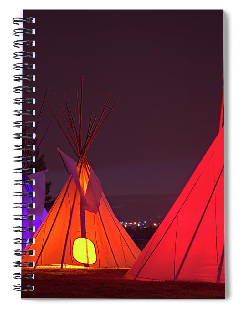 Night Spiral Notebook featuring the photograph Seven Tribute Teepees by Kae Cheatham