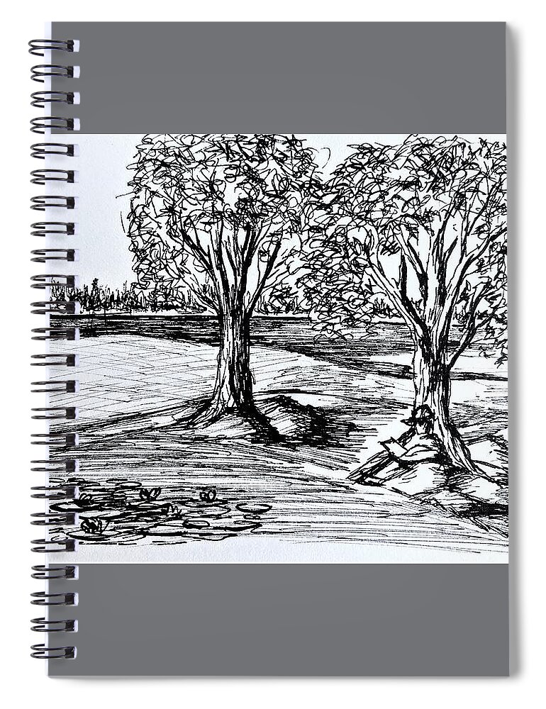 Black And White Spiral Notebook featuring the drawing Shade Trees by Tammy Nara