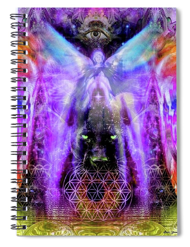 Archangels Spiral Notebook featuring the mixed media Shamanic Visions Black Panther And The. Archangels by Alma Yamazaki