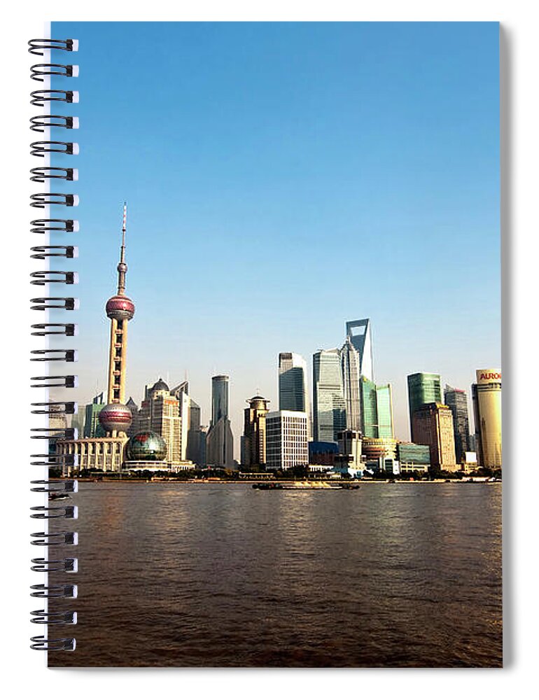 Shanghai Spiral Notebook featuring the photograph Shanghai skyline by Delphimages Photo Creations