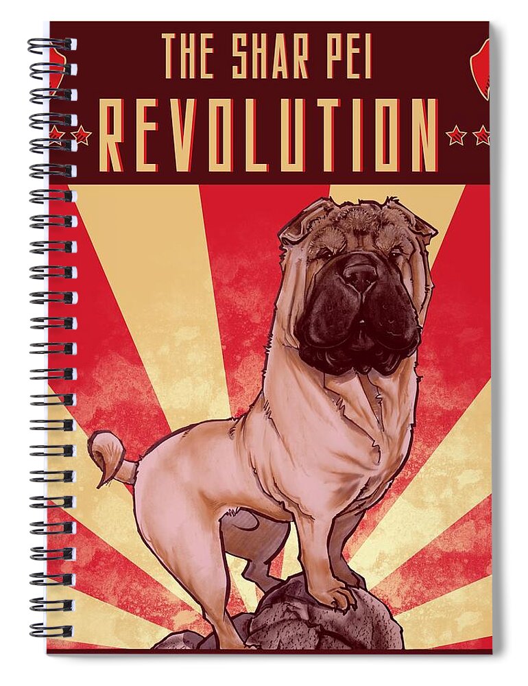 Shar Pei Spiral Notebook featuring the drawing Shar Pei REVOLUTION by John LaFree