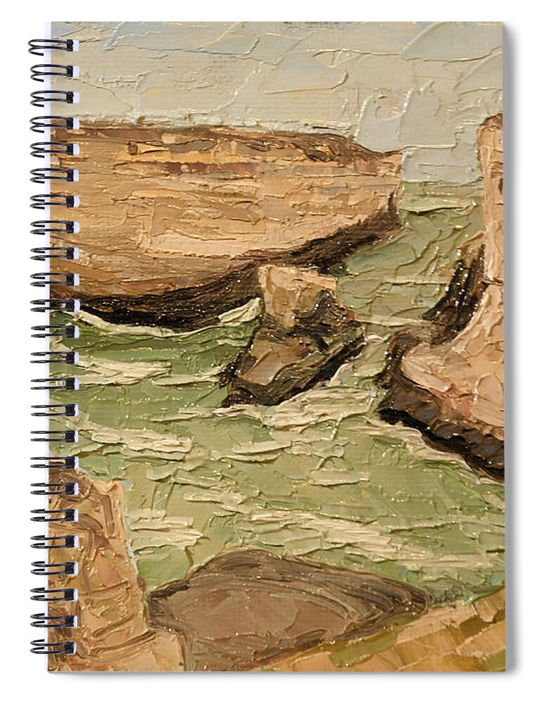 Santa Cruz Spiral Notebook featuring the painting Shark Fin Cove by PJ Kirk