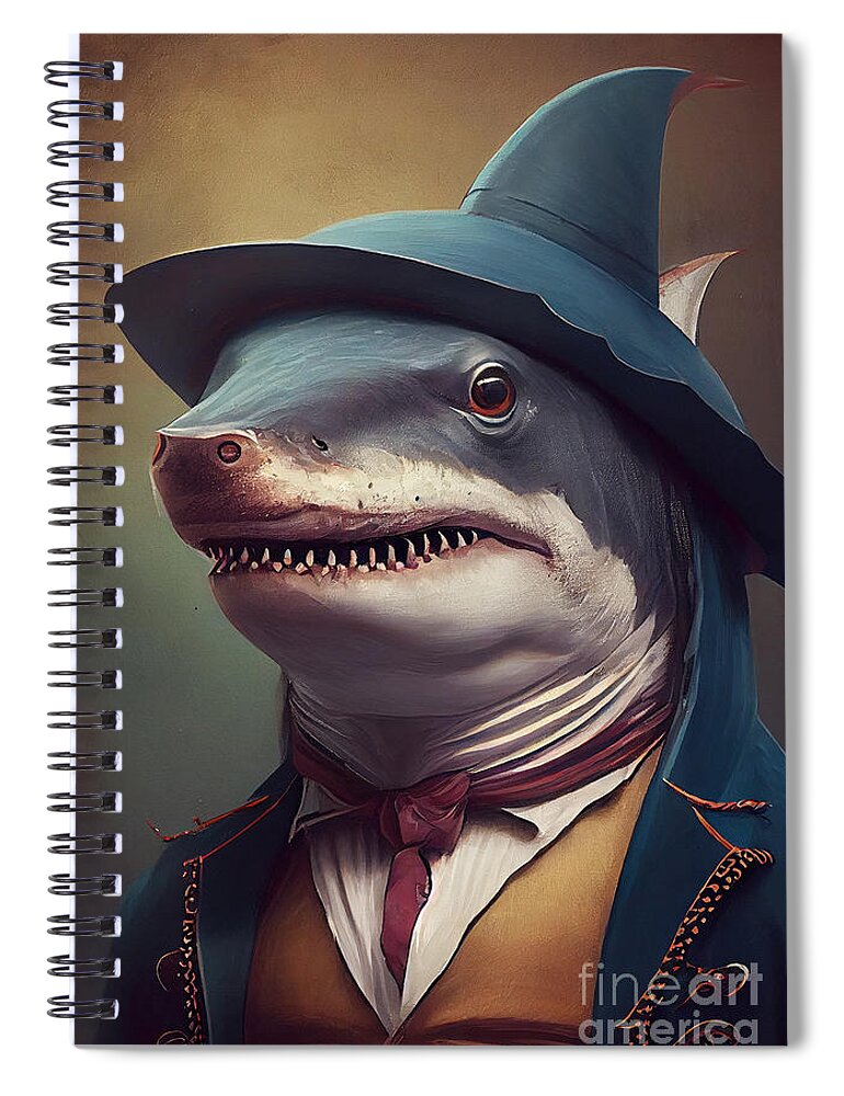 Shark Spiral Notebook featuring the painting Shark in Suit Watercolor Hipster Animal Retro Costume by Jeff Creation