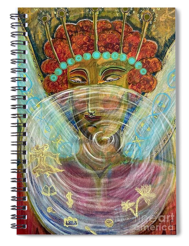 Cassandra Spiral Notebook featuring the mixed media She who knows by Sylvia Becker-Hill