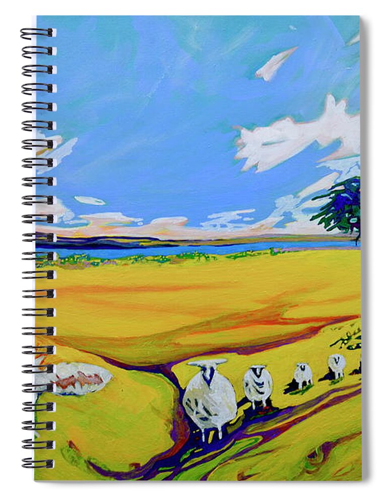 Sheep Spiral Notebook featuring the painting Sheep Coming Home by Marysue Ryan