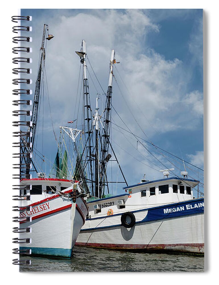 Shrimp Boat Spiral Notebook featuring the photograph Shem Creek - Megan Elaine - Miss Chelsey - Capt Tang by Dale Powell