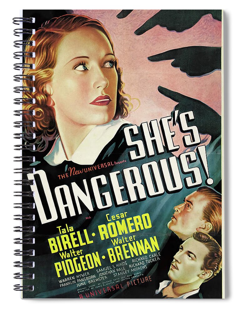 She's Spiral Notebook featuring the mixed media ''She's Dangerous'', 1937 by Movie World Posters