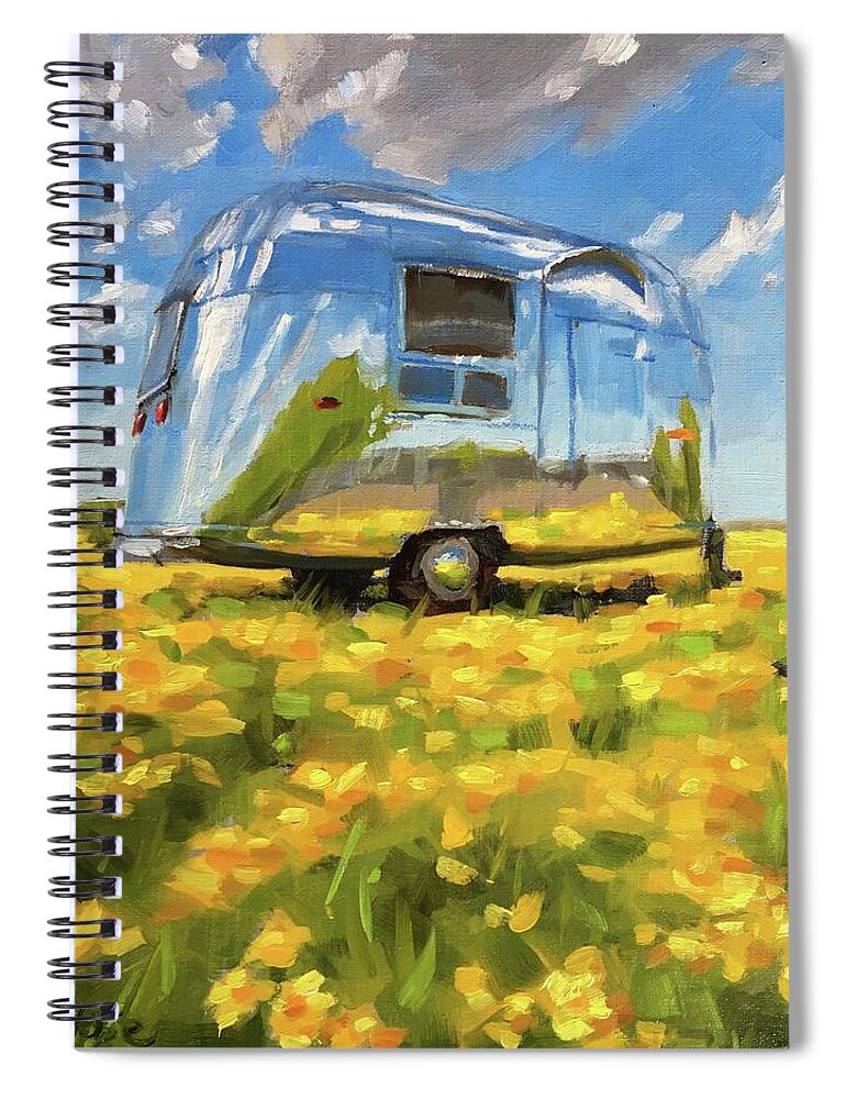 Airstream Spiral Notebook featuring the painting Shiny in a Field of Buttercups by Elizabeth Jose