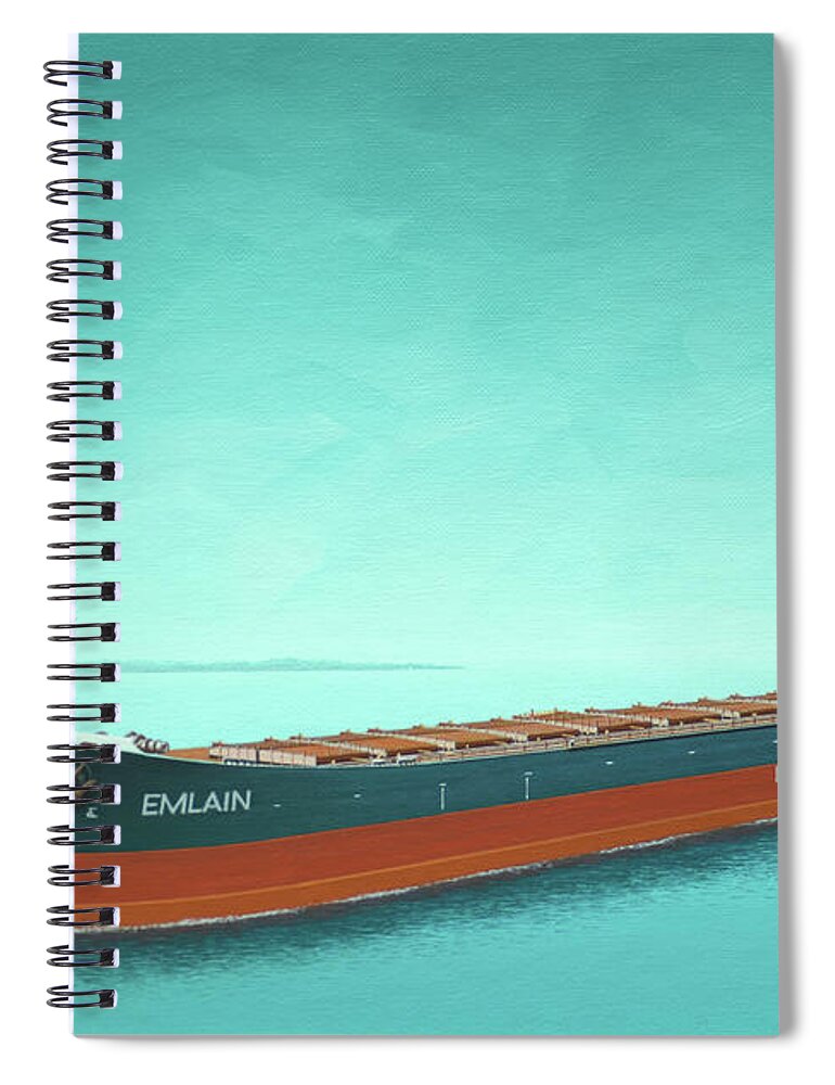 Keith Reynolds Spiral Notebook featuring the painting Ships Flying Marshallese Flag - Emlain by Keith Reynolds