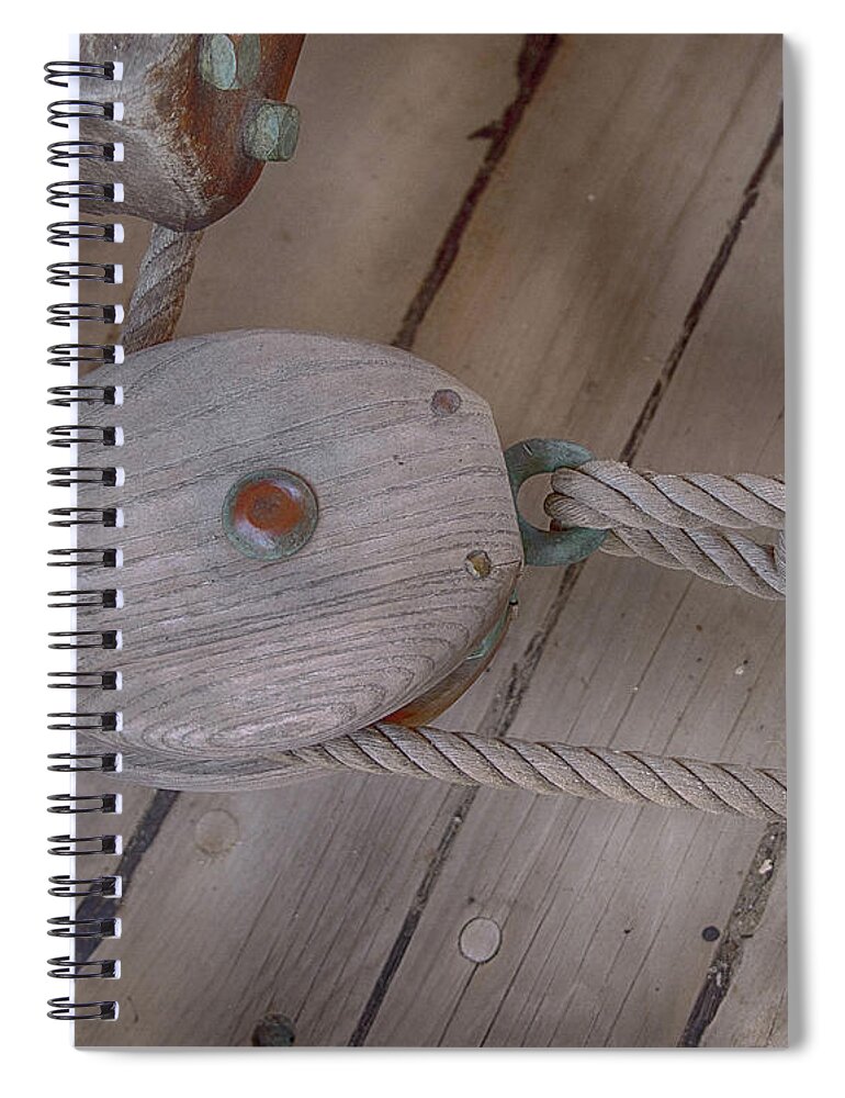 Pulley Spiral Notebook featuring the photograph Ship's pulley by Alan Goldberg