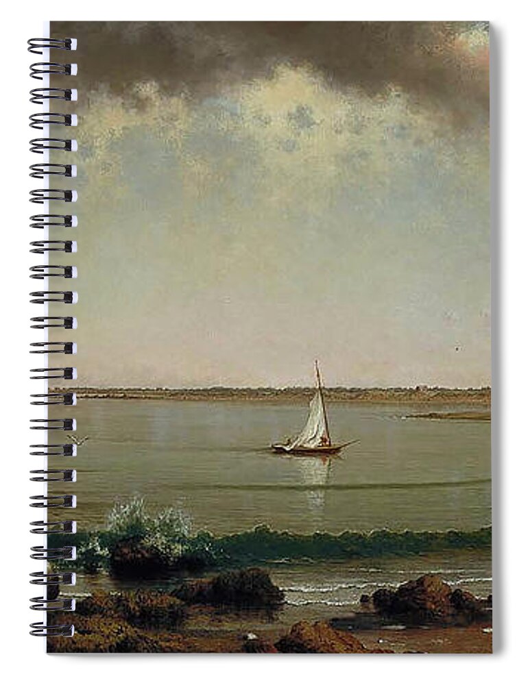 Martin Johnson Heade Spiral Notebook featuring the painting Shore Scene Point Judith by Martin Johnson Heade