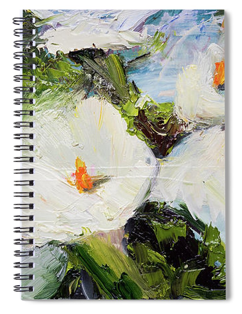 White Flowers Spiral Notebook featuring the painting Showy White Calla Lilies II by Radha Rao