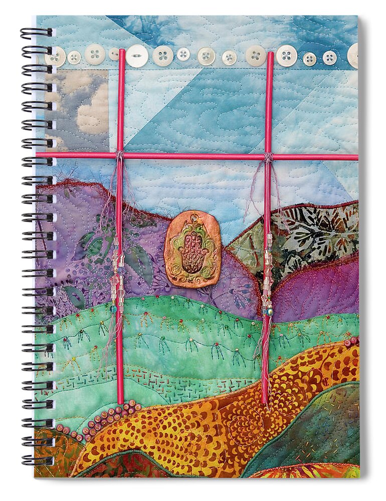 Fiber Art Spiral Notebook featuring the mixed media Shrine to Land and Sky G by Vivian Aumond