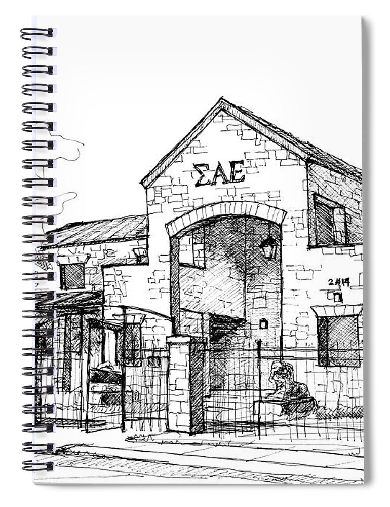 Sae Spiral Notebook featuring the painting Sigma Alpha Epsilon House at University of Texas by Liana Yarckin