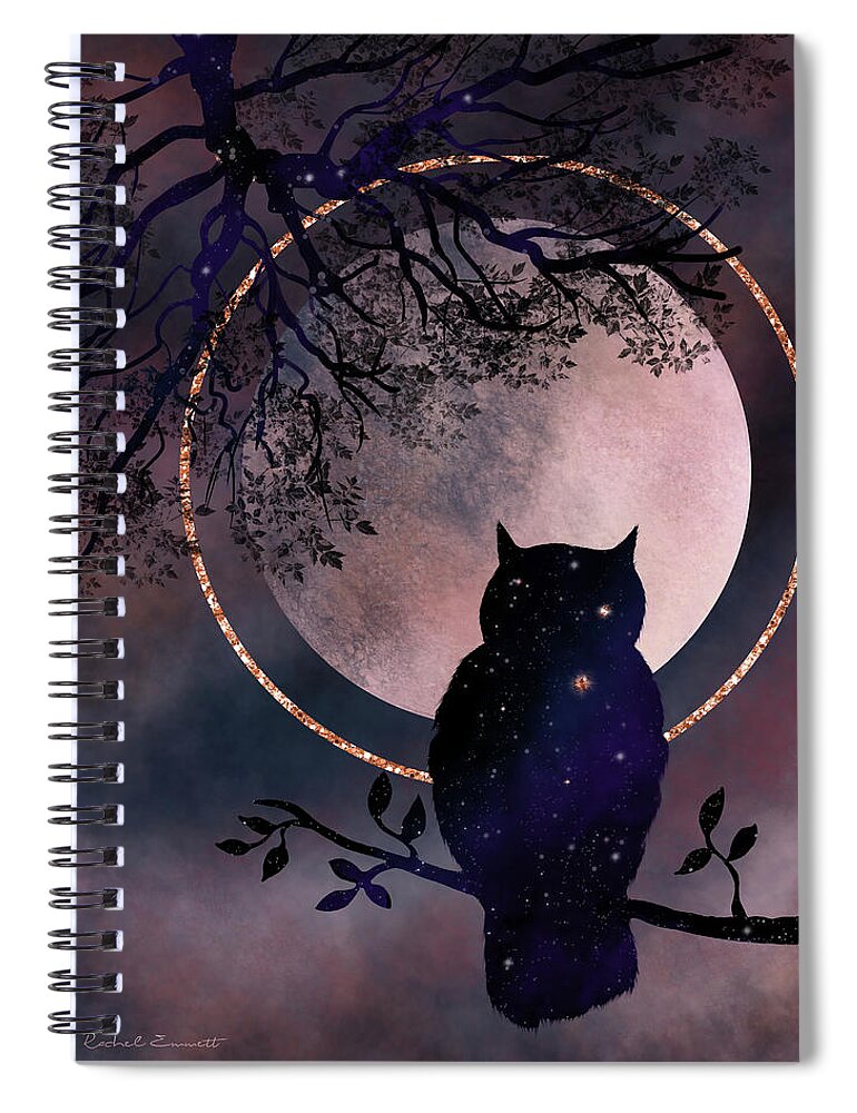 Owl Spiral Notebook featuring the digital art Silent Wings by Rachel Emmett