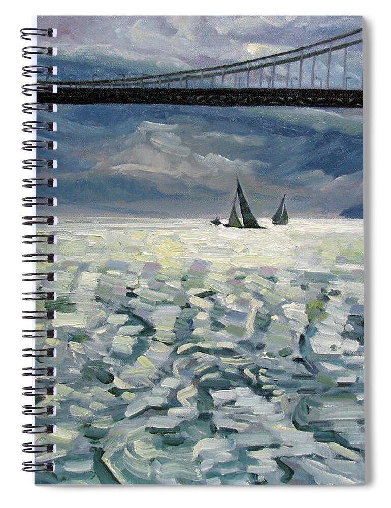 Golden Gate Spiral Notebook featuring the painting Silhouettes by John McCormick