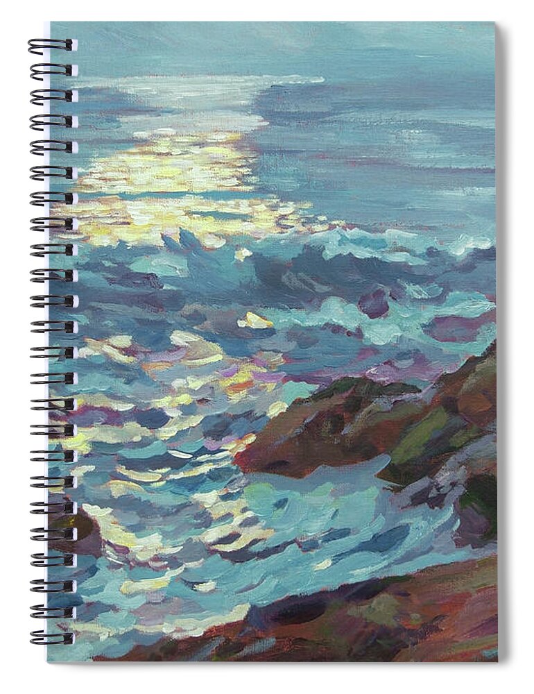 Seascape Spiral Notebook featuring the painting Silver Moonlight by David Lloyd Glover