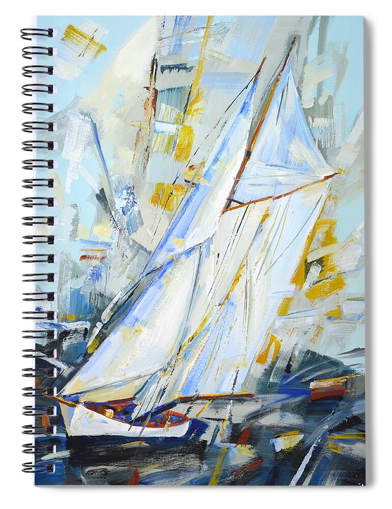 Sailboats Spiral Notebook featuring the painting 	Silver sails by Iryna Kastsova