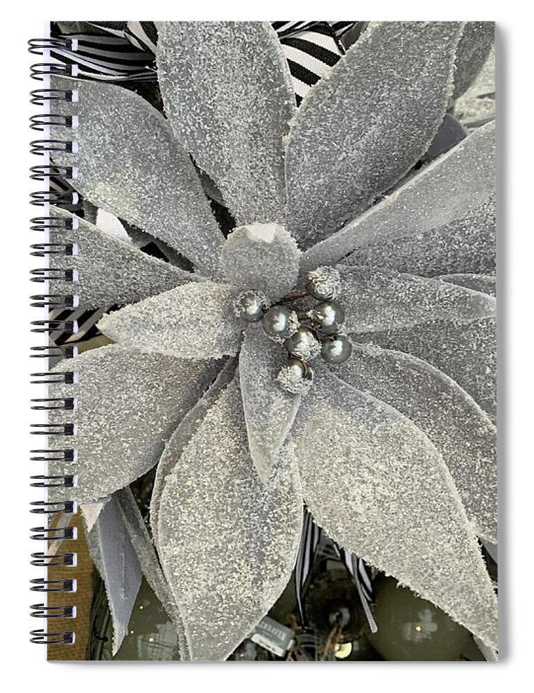 Silver Spiral Notebook featuring the photograph Silver Sparkling Poinsettia by Brenna Woods