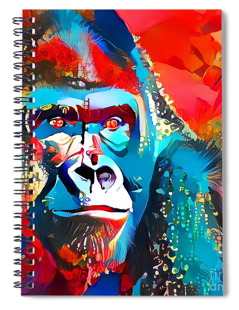 Wingsdomain Spiral Notebook featuring the photograph Silverback Gorilla in Vibrant Contemporary Art 20210715 square by Wingsdomain Art and Photography