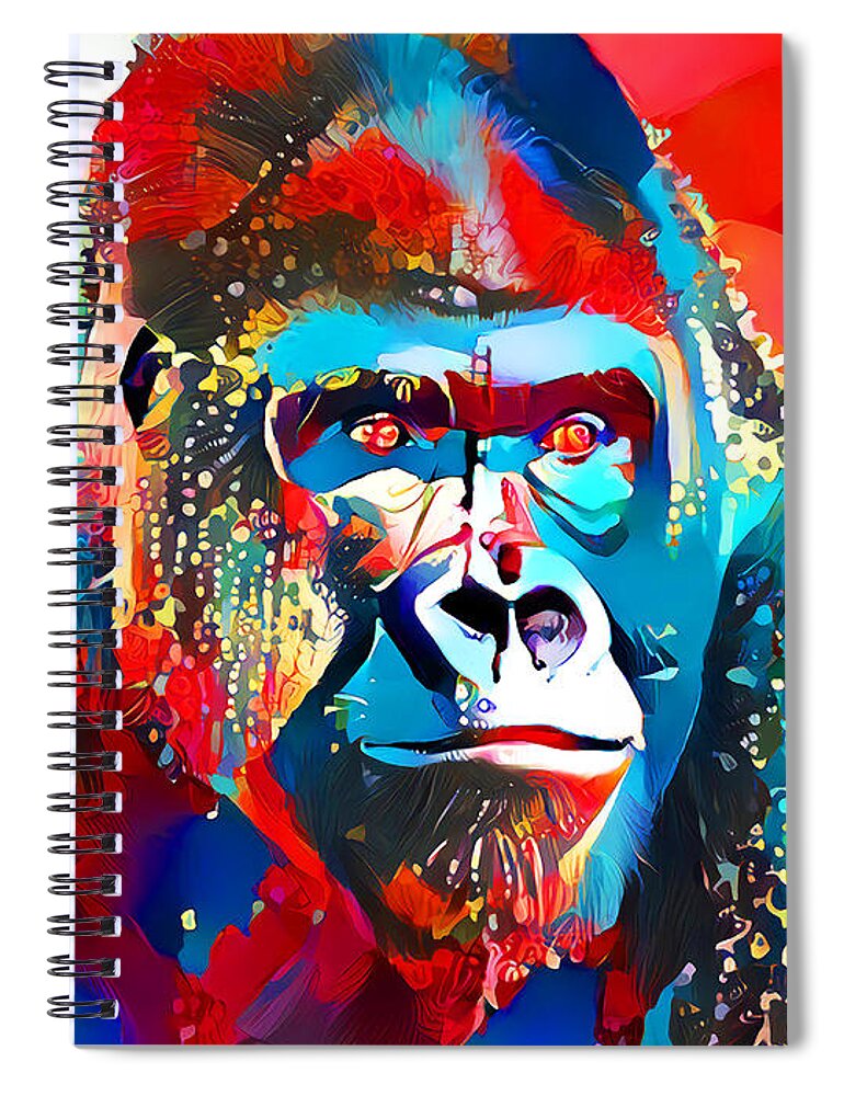 Wingsdomain Spiral Notebook featuring the photograph Silverback Gorilla in Vibrant Contemporary Art 20210715 by Wingsdomain Art and Photography