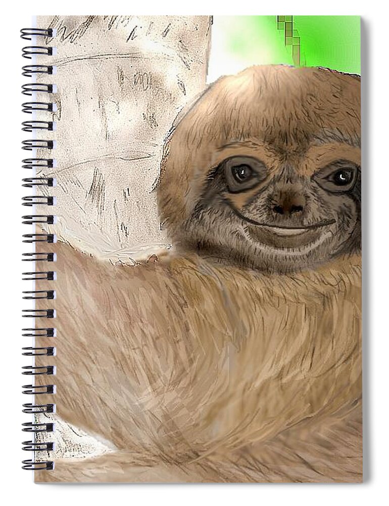 Sloth Spiral Notebook featuring the mixed media Simon the Sloth by Pamela Calhoun