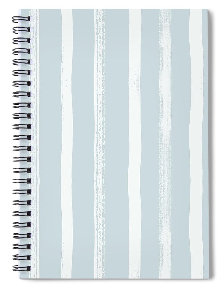 Stripes Spiral Notebook featuring the painting Simple Ice Blue and White Brushtroke Lines Pattern - Art by Jen Montgomery by Jen Montgomery