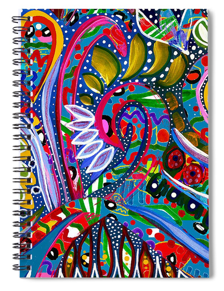 Sing And Give Thanks By A Hillman Acrylic And Digital Bright Naive Expressionism All Colors Abstract Joyous Design Card Poster Happiness Joy Rejoicing Celebrate Love Song Dance Dancing Praise All Glory To The King Of Kings And Lord Of Lords Creation Harmony Music Peace Children Gift Yah Yahweh Yahuah Yahshua Yeshua Jesus Messiah Savior Healer Advocate Priest Physician Mercy Alleluia Spiral Notebook featuring the mixed media Sing And Give Thanks by A Hillman