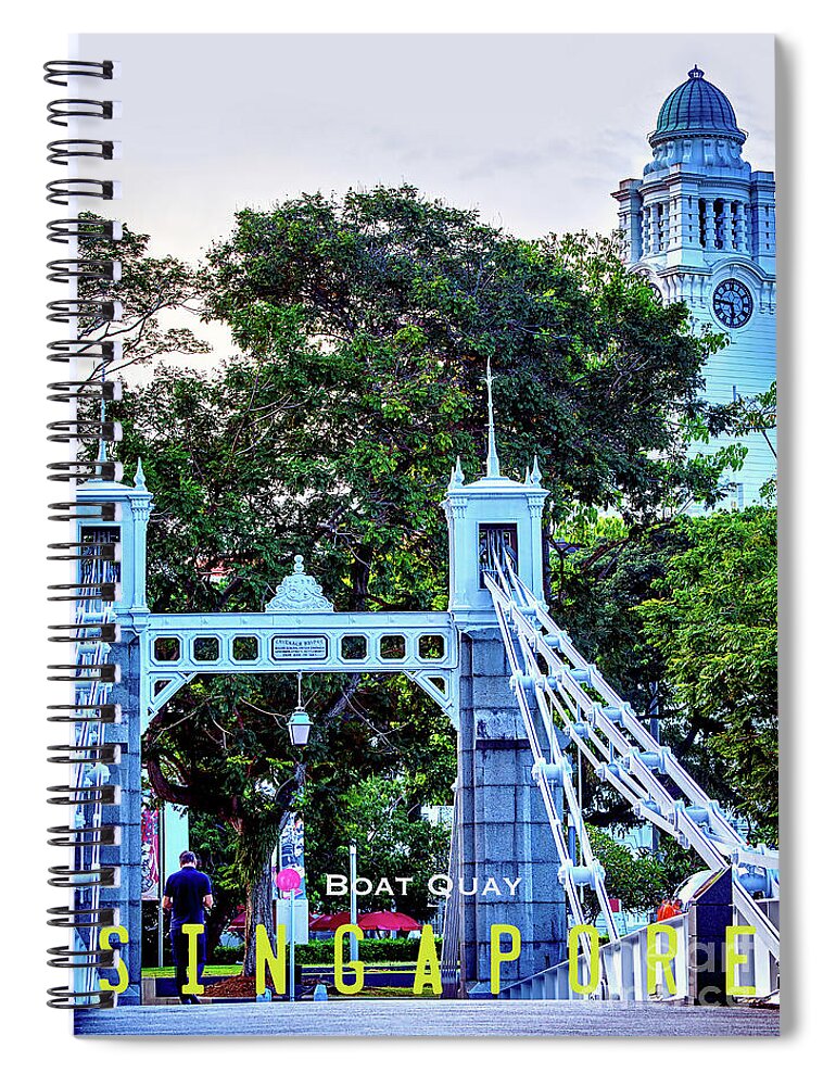 Singapore Spiral Notebook featuring the photograph Singapore 181, Cavenagh Bridge by John Seaton Callahan