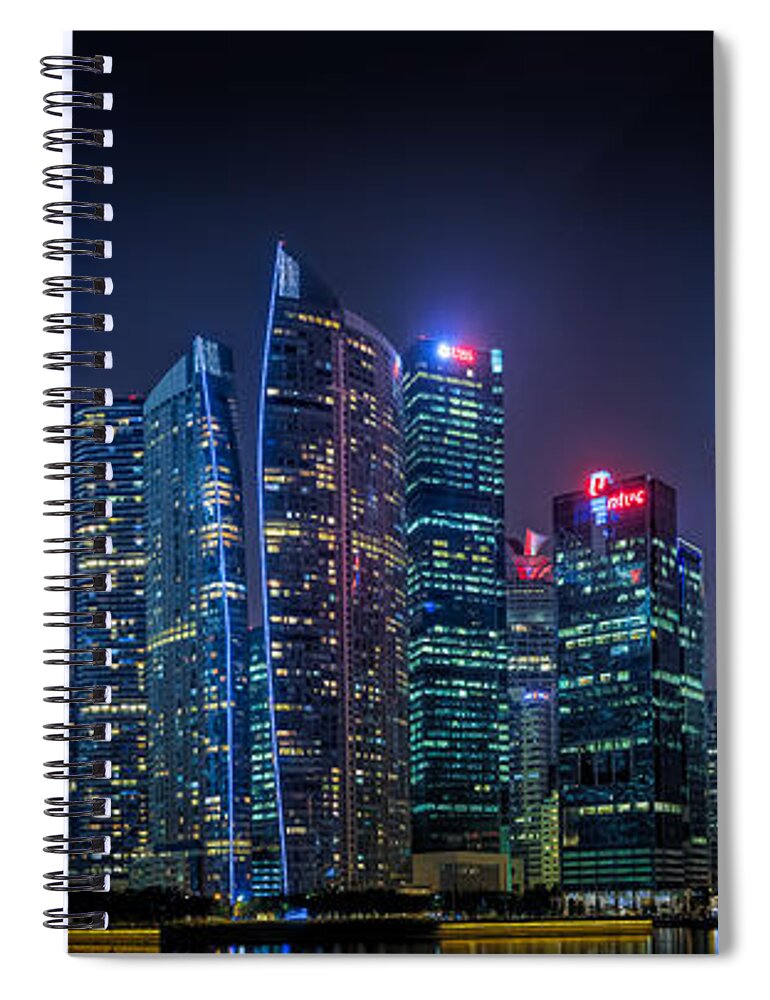 Panorama Spiral Notebook featuring the photograph Singapore Skyline Panorama by Rick Deacon