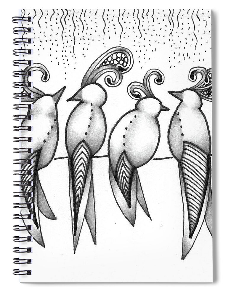 Birds Spiral Notebook featuring the drawing Singin' in the Rain by Jan Steinle