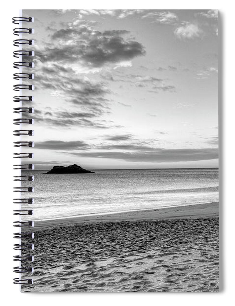 Singing Spiral Notebook featuring the photograph Singing Beach Manchester MA Sunrise Island Black and White by Toby McGuire