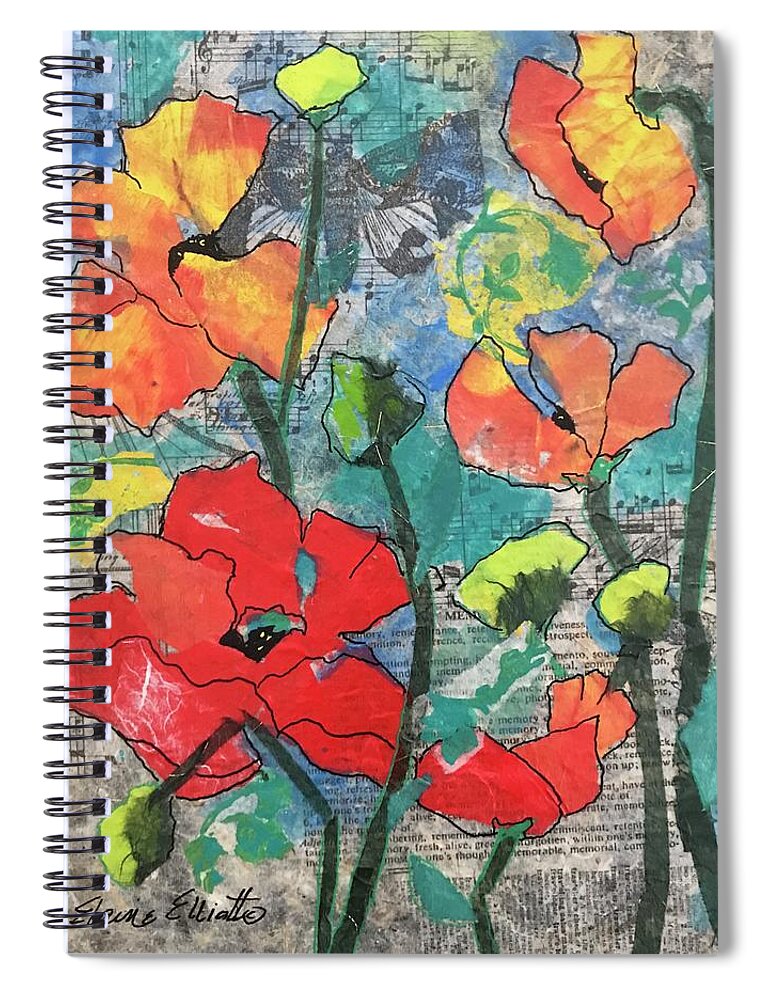 Poppies Spiral Notebook featuring the painting Singing poppies by Elaine Elliott